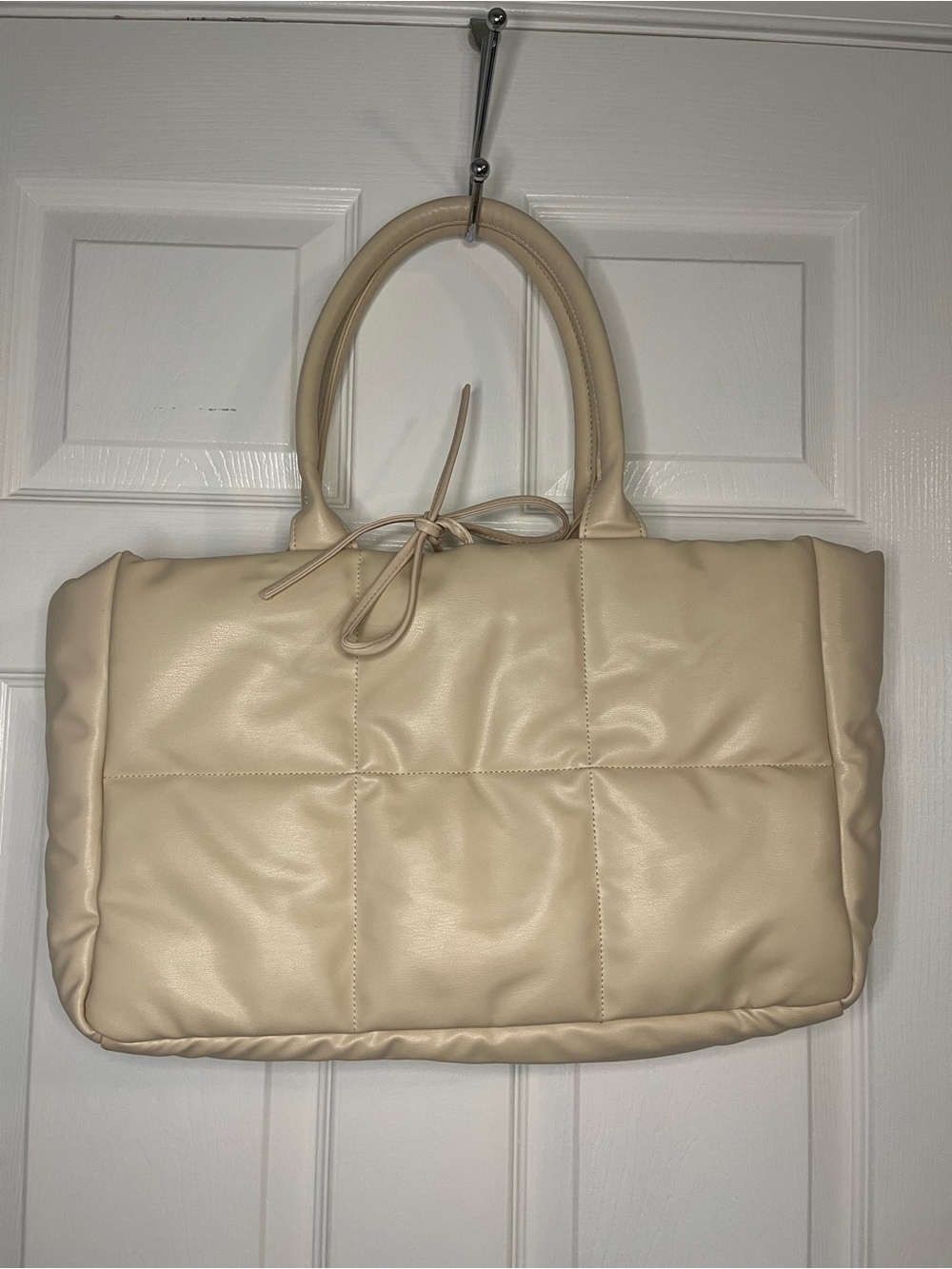 Ulta Beauty Cream Quilted Padded Tote with Top Handles